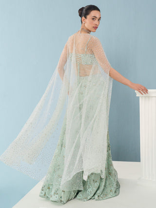 Sea green georgette high waist sharara and cape set