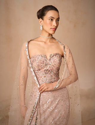 Mauve pink georgette fit and flare lehenga set