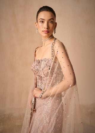 Mauve pink georgette fit and flare lehenga set