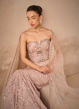 Mauve pink georgette fit and flare lehenga set