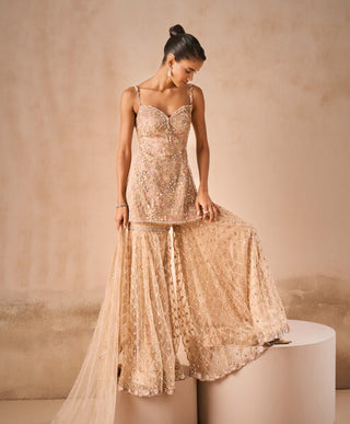 Biscuit brown tulle strappy gharara set