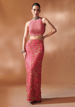 Pink Georgette Skirt And Blouse by Tamanna Punjabi Kapoor, available on Indiaspopup.com