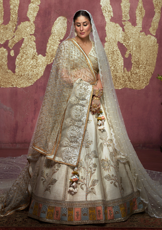 House Of Masaba-Ivory Anar-Phool Lehenga And Trail Set-INDIASPOPUP.COM