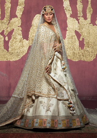 House Of Masaba-Ivory Anar-Phool Lehenga And Trail Set-INDIASPOPUP.COM