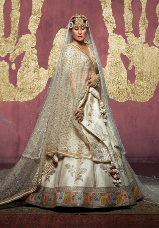 House Of Masaba-Ivory Anar-Phool Lehenga And Trail Set-INDIASPOPUP.COM