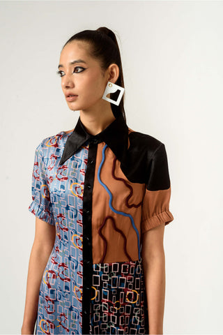 Siddhant Aggarwal-Multicolor Half And Half Shirt-Dress-INDIASPOPUP.COM