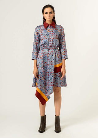 Siddhant Aggarwal-Sky Blue Printed Dress-INDIASPOPUP.COM