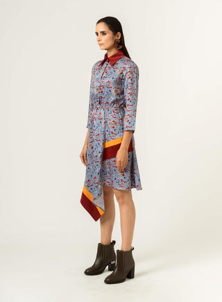 Siddhant Aggarwal-Sky Blue Printed Dress-INDIASPOPUP.COM