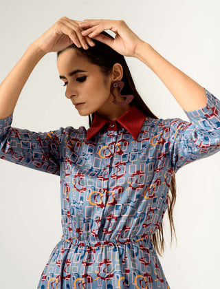 Siddhant Aggarwal-Sky Blue Printed Dress-INDIASPOPUP.COM