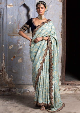 Nitika Gujral-Jade Green Banarsi Sari Set-INDIASPOPUP.COM