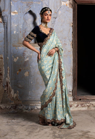 Nitika Gujral-Jade Green Banarsi Sari Set-INDIASPOPUP.COM