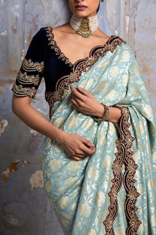 Nitika Gujral-Jade Green Banarsi Sari Set-INDIASPOPUP.COM