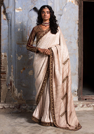 Nitika Gujral-Blush Pink Monga Sari Set-INDIASPOPUP.COM
