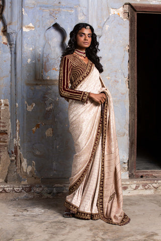Nitika Gujral-Blush Pink Monga Sari Set-INDIASPOPUP.COM