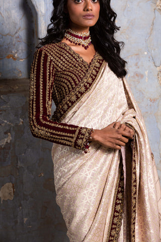 Nitika Gujral-Blush Pink Monga Sari Set-INDIASPOPUP.COM