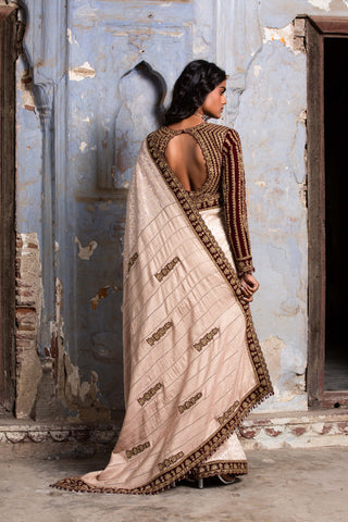 Nitika Gujral-Blush Pink Monga Sari Set-INDIASPOPUP.COM