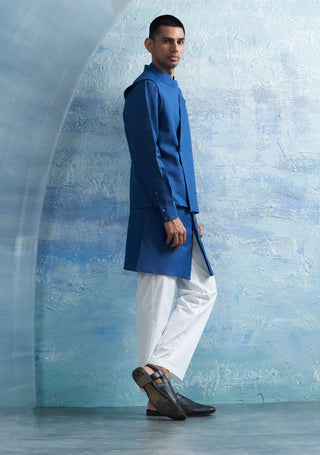 Royal Blue Jacket And Kurta Set by Charkhee Men, available on Indiaspopup.com