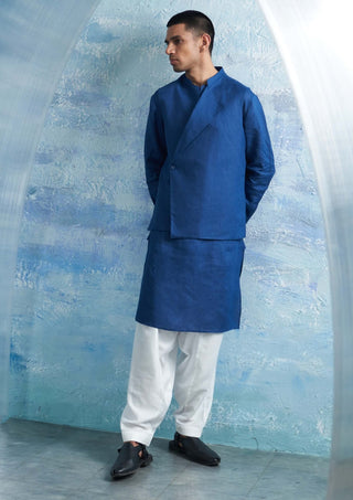 Royal Blue Jacket And Kurta Set by Charkhee Men, available on Indiaspopup.com