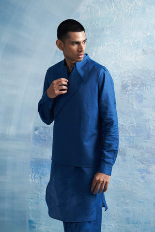 Royal Blue Jacket And Kurta Set by Charkhee Men, available on Indiaspopup.com