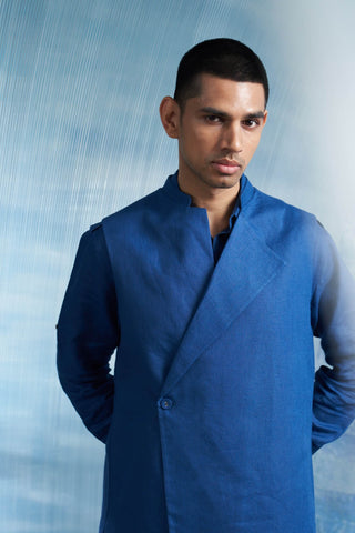 Royal Blue Jacket And Kurta Set by Charkhee Men, available on Indiaspopup.com