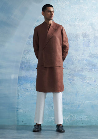 Woody Brown Jacket And Kurta Set by Charkhee Men, available on Indiaspopup.com
