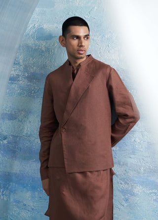 Woody Brown Jacket And Kurta Set by Charkhee Men, available on Indiaspopup.com