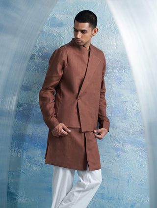 Woody Brown Jacket And Kurta Set by Charkhee Men, available on Indiaspopup.com