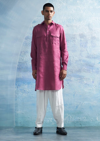 Grape Pink Pathani Kurta And Salwar by Charkhee Men, available on Indiaspopup.com
