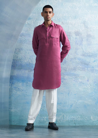 Grape Pink Pathani Kurta And Salwar by Charkhee Men, available on Indiaspopup.com