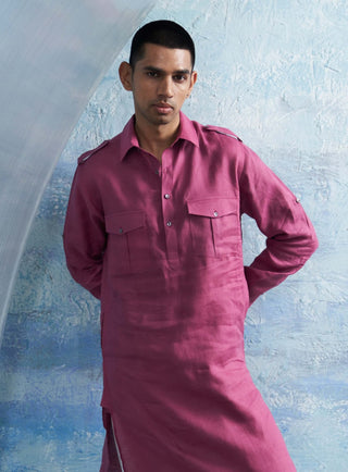 Grape Pink Pathani Kurta And Salwar by Charkhee Men, available on Indiaspopup.com