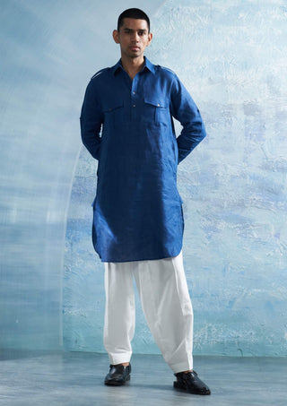 Royal Blue Pathani Kurta And Salwar by Charkhee Men, available on Indiaspopup.com