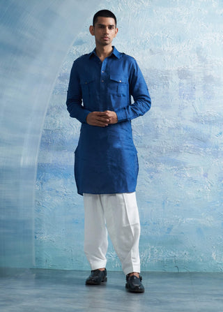 Royal Blue Pathani Kurta And Salwar by Charkhee Men, available on Indiaspopup.com