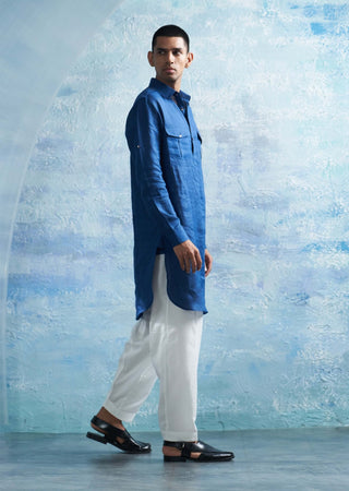 Royal Blue Pathani Kurta And Salwar by Charkhee Men, available on Indiaspopup.com