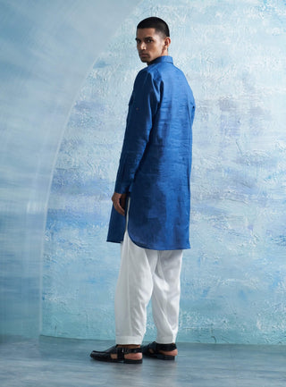 Royal Blue Pathani Kurta And Salwar by Charkhee Men, available on Indiaspopup.com