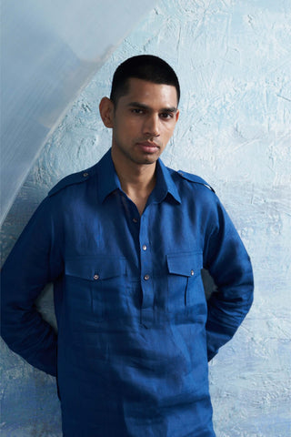 Royal Blue Pathani Kurta And Salwar by Charkhee Men, available on Indiaspopup.com