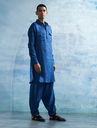 Royal Blue Kurta And Salwar by Charkhee Men, available on Indiaspopup.com