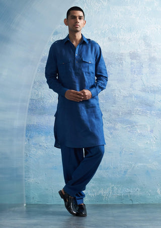 Royal Blue Kurta And Salwar by Charkhee Men, available on Indiaspopup.com