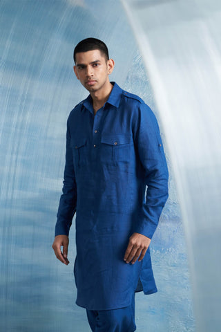 Royal Blue Kurta And Salwar by Charkhee Men, available on Indiaspopup.com