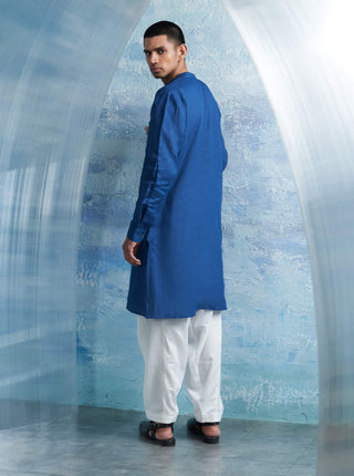 Royal Blue Jacket And Kurta Set by Charkhee Men, available on Indiaspopup.com