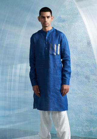 Royal Blue Jacket And Kurta Set by Charkhee Men, available on Indiaspopup.com