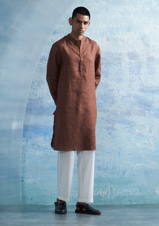 Woody Brown Straight Kurta And Pant by Charkhee Men, available on Indiaspopup.com