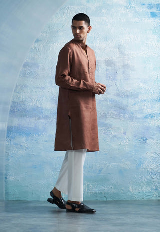 Woody Brown Straight Kurta And Pant by Charkhee Men, available on Indiaspopup.com