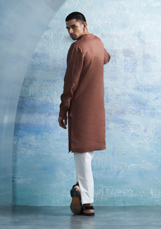 Woody Brown Straight Kurta And Pant by Charkhee Men, available on Indiaspopup.com