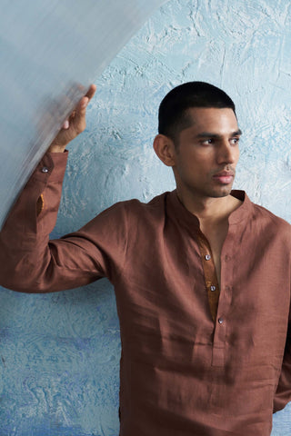 Woody Brown Straight Kurta And Pant by Charkhee Men, available on Indiaspopup.com