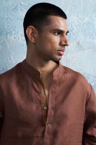 Woody Brown Straight Kurta And Pant by Charkhee Men, available on Indiaspopup.com