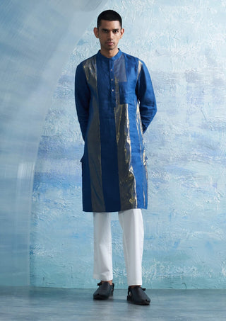 Royal Blue Straight Shimmer Kurta And Pant by Charkhee Men, available on Indiaspopup.com