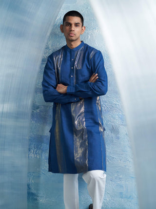 Royal Blue Straight Shimmer Kurta And Pant by Charkhee Men, available on Indiaspopup.com