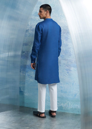 Royal Blue Straight Shimmer Kurta And Pant by Charkhee Men, available on Indiaspopup.com