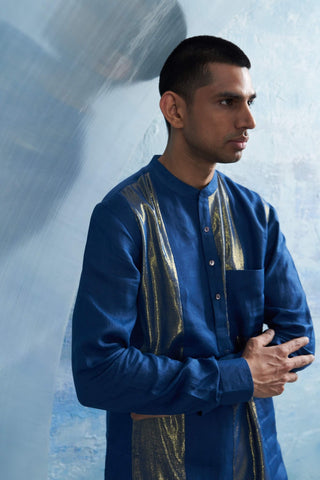 Royal Blue Straight Shimmer Kurta And Pant by Charkhee Men, available on Indiaspopup.com