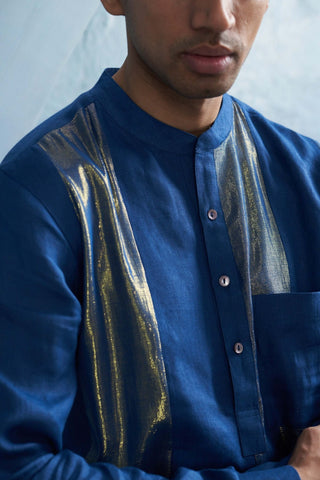 Royal Blue Straight Shimmer Kurta And Pant by Charkhee Men, available on Indiaspopup.com